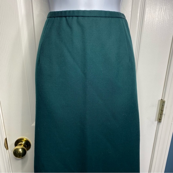 Pendleton Virgin Wool Long Pencil Skirt Forest Green Plaid Trim - Picture 2 of 7